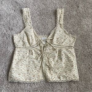 TopShop Y2K Floral Babydoll Top Lace Ribbon Tie Detail Size 10